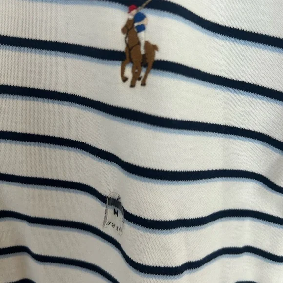 Ralph Lauren Men's Striped Polo Shirt in White and Navy - Picture 6 of 7